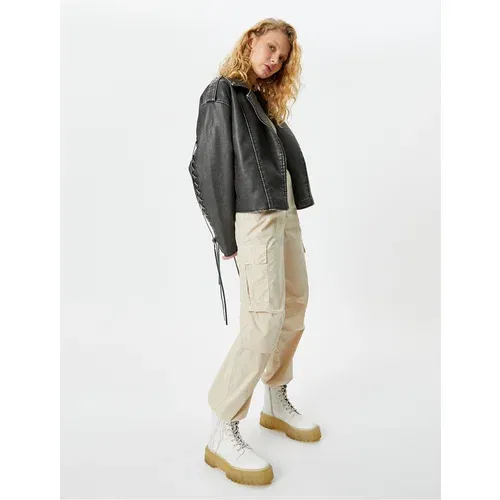 Koton Parachute Trousers Oversize Cargo Pocket Elastic Waist and Cuffs Cotton