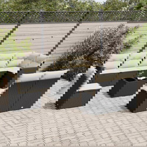 VidaXL 9-dijelni set vrtnih sofa s jastucima crni od poliratana Slike