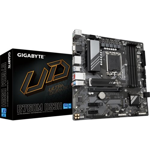 Gigabyte Main Board Desktop LGA1700 B760 4 x DDR5 2 x M.2 4 x SATA 1 x D-Sub port 1 x HDMI port 2 x DisplayPorts Micro ATX - B760M DS3H Cene