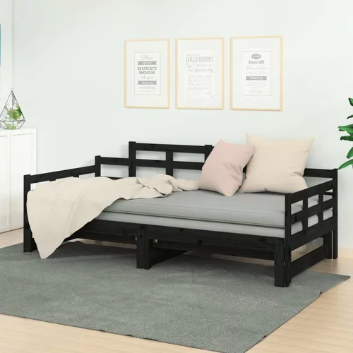  Izvlečna dnevna postelja črna trdna borovina 2x(80x200) cm, (20684542)