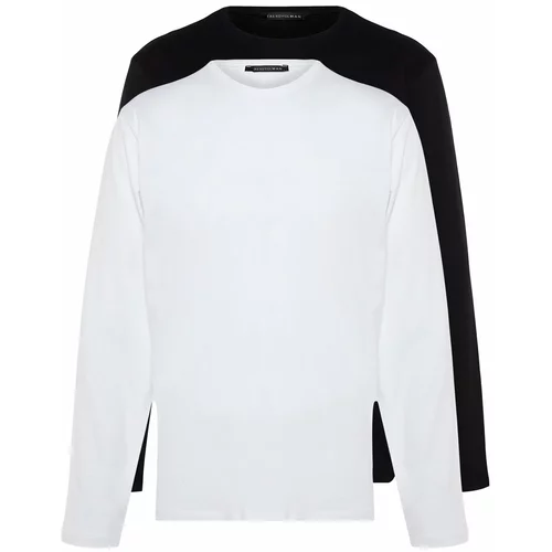 Trendyol Black and White Men's Plus Size 2-Pack Long Sleeved Comfy 100% Cotton Regular Fit T-Shirt.