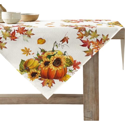 NIKCORP Jesenski prt dekorativni za mizo Dekorativni izdelek 120 x 120 cm motiv buče, listi javorja in sončnic, 6 oseb, 100 % poliester, pralni v stroju, (5000248193) Cene