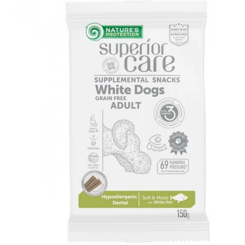 snack white dog hypoallergenic dental poslastica bela riba 150g Slike