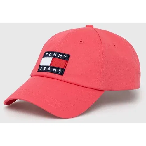 Tommy Jeans Bombažna bejzbolska kapa roza barva