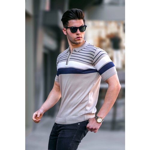 Madmext Men's Mink Polo Neck Zippered T-Shirt 5732 Slike