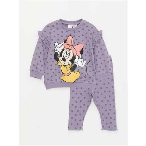 LC Waikiki Crew Neck Long Sleeved Minnie Mouse Printed Baby Girl Sweatshirt and Tracksuit Bottoms 2-piece Set
