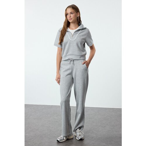 Trendyol Gray Melange Piping/Straight Leg Soft Fabric Knitted Sweatpants Cene