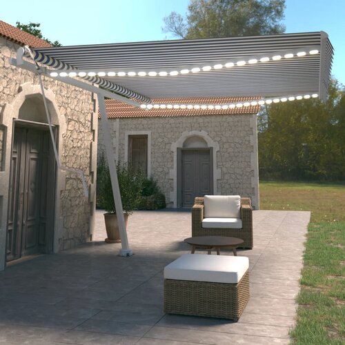 vidaXL Avtomatska tenda LED + senzor 450x350 cm modra in bela Cene