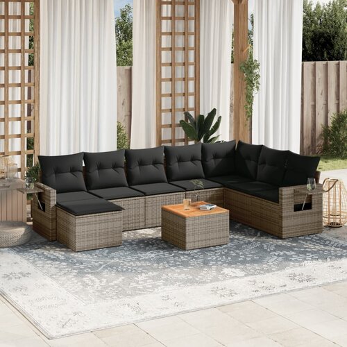 VidaXL 9-dijelni set vrtnih sofa od poliratana s jastucima sivi Slike