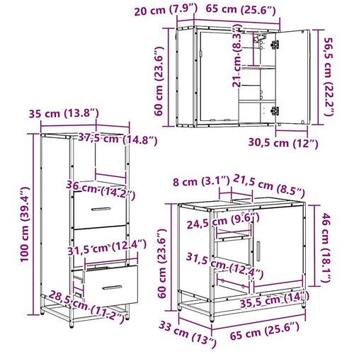 VidaXL set namje&amp;scaron;taja za kupaonicu 3 pcs hrast artisan 65 x 33 x 60 cm Slike