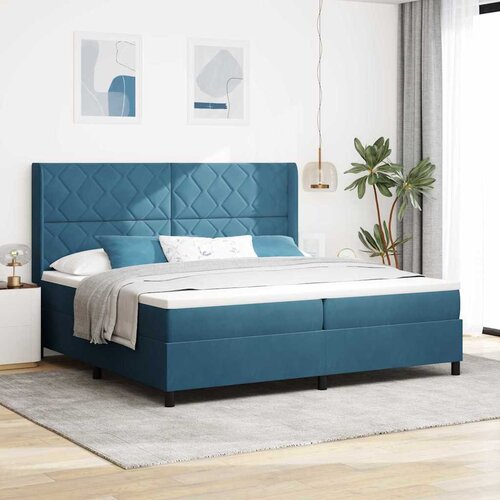 vidaXL Box spring krevet s LED trakama Plava 200 x 200 cm Baršun - Tamno plava 200 x 200 cm Dizajn s rombovima Cene