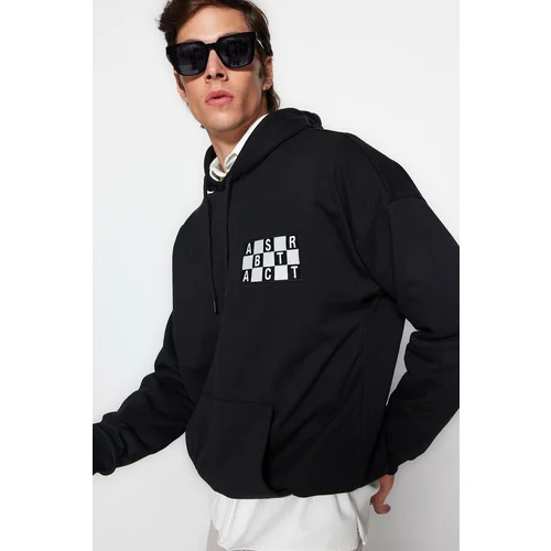 Trendyol Black Oversize/Wide-Fit Hoodie with Embroidered Sweatshirt
