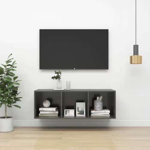 vidaXL Zidni TV ormarić visoki sjaj sivi 37 x 37 x 107 cm od iverice