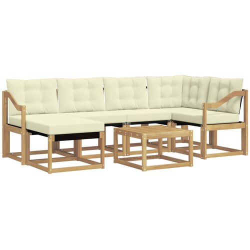 vidaXL Zunanja garnitura za sedenje z blazino 7 pcs Bela in krem, (5000282445) Cene