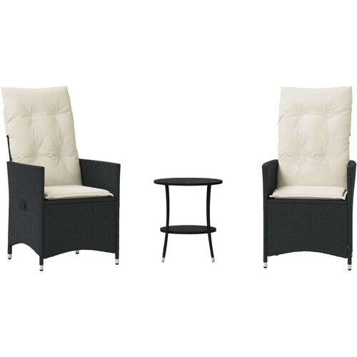VidaXL 3-dijelni bistro set s jastucima crni od poliratana Slike