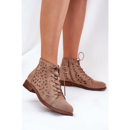 S. BARSKI Low Ankle Boots With Openwork Pattern Beige S.Barski Cene
