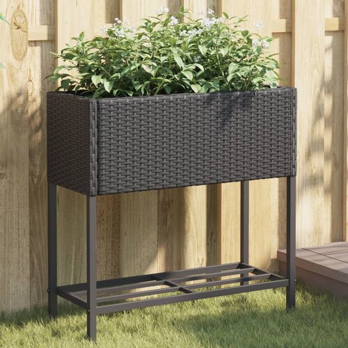 vidaXL Vrtna korita s polico 2 kosa črna 70x28x70 cm poli ratan Cene