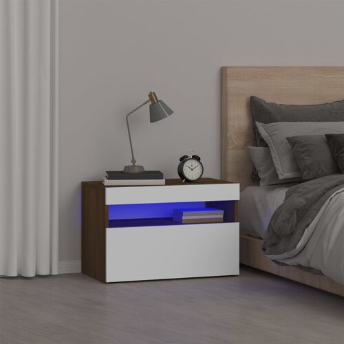 vidaXL Noćni ormarić s LED svjetlima smeđeg hrasta 60x35x40 cm Cijene