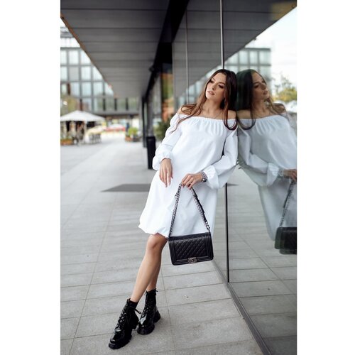 Fasardi Oversized trapezoidal dress with a puffy bottom, white Slike