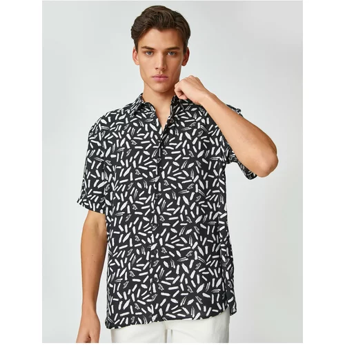 Koton Short Sleeve Shirt with Minimal Abstract Print, Classic Collar