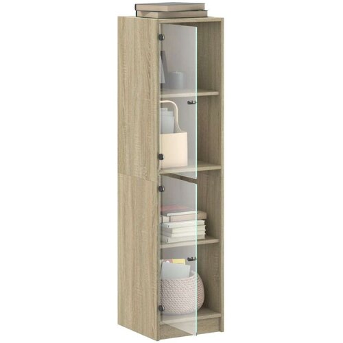 VidaXL Visoka komoda sa staklenim vratima boja hrasta 35 x 37 x 142 cm Slike