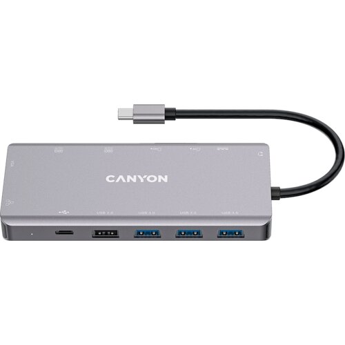 Canyon DS-12, 13 in 1 USB C hub, with 2*HDMI, 3*USB3.0: support max. 5Gbps, 1*USB2.0: support max. 480Mbps, 1*PD: support max 100W PD, 1*VGA,1* Type C data, 1*Glgabit Ethernet, 1*3.5mm audio Cijene