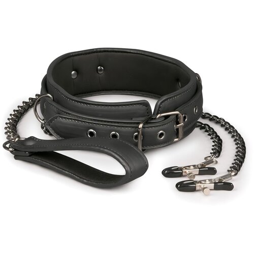 EasyToys Fetish Collection Leather Collar With Nipple Chains Cene