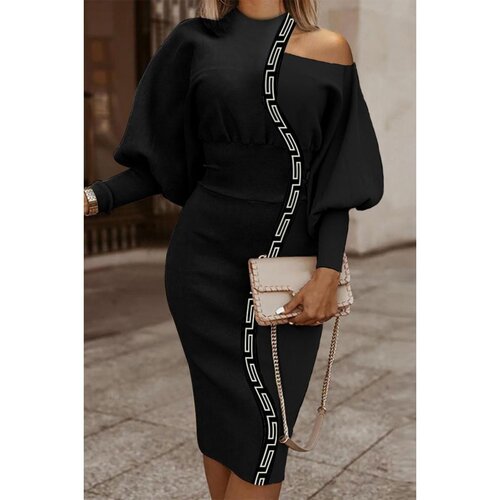 Fenzy Elegantna Midi Haljina S Uzorkom, Crna Slike