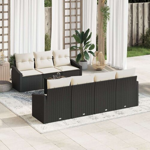  Vrtni Sofa Set Set 8 Bež, Črna Ratan, Poliéster Zunanja Miza, (22064861) Cene