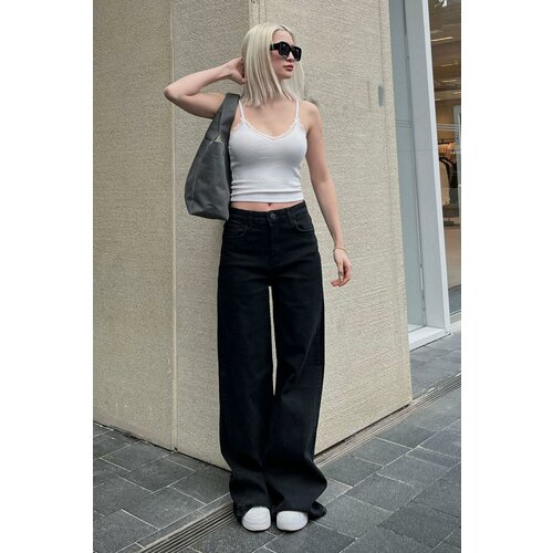 Madmext Women's Black Straight Wide Jeans MG2000 Slike