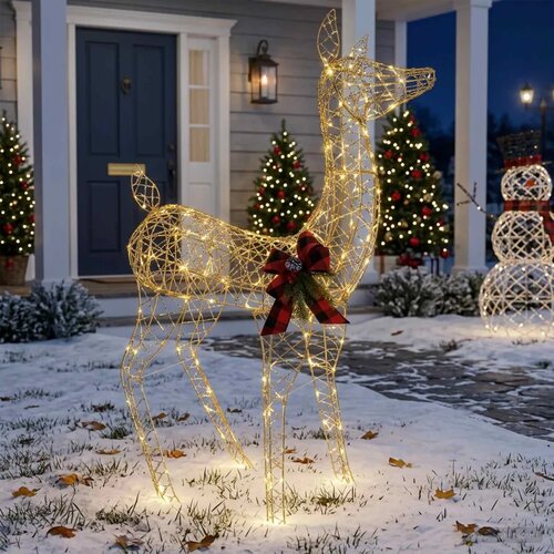  3D Božićni irvas LOVIISA 200 LED lampica Topla bijela - Zlatni PET 96 x 40 x 140 cm Slike