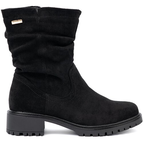 Shelvt Black ankle boots with ruffled upper and zipper Slike