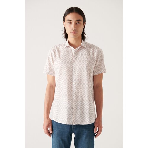 Avva Men's Stone Geometric Printed Short Sleeve Cotton Shirt Cene