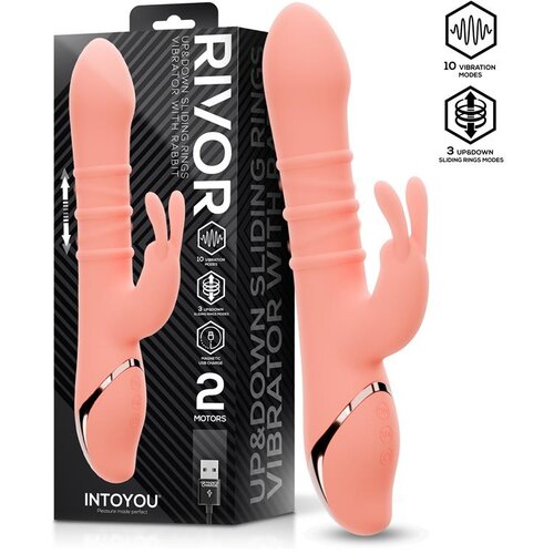 INTOYOU Rivor Up & Down Sliding Rings Rabbit Vibrator Coral Cene