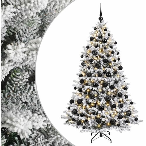 Umjetno božićno drvce s kuglicom 180 cm 300 LED lampica - Zelena i bijela 180 cm s LED-ima i crnim lopticama Slike