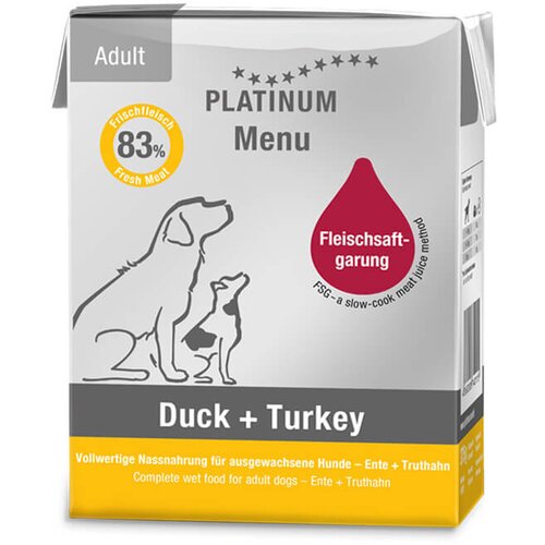 Platinum menu adult duck + turkey - vlažna hrana za pse sa pačetinom i ćuretinom (90g, 185g, 375g) 375g Cene