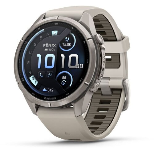 Garmin multisport GPS sat fēnix 9 Pro inReach 43 mm, titanij, silikonski remen maglovito sive / tamne pješčane boje Cene