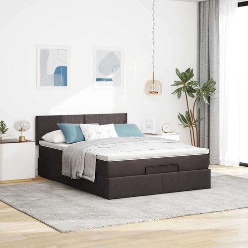 Otomanski krevet s madracem tamnosmeđi 140x190cm od tkanine Slike