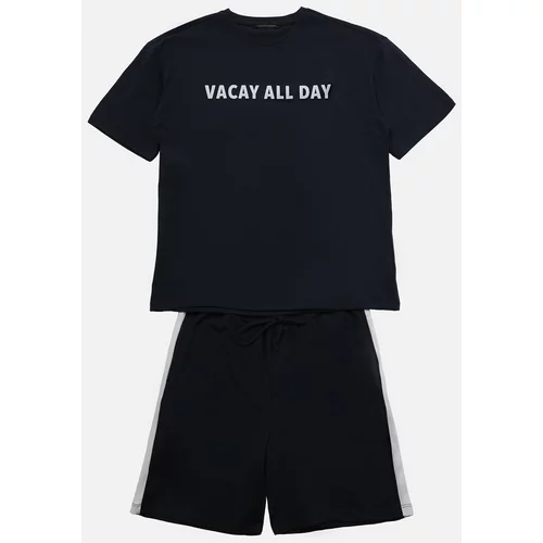 Trendyol Navy Blue Men's Regular Fit Printed Pajamas Set