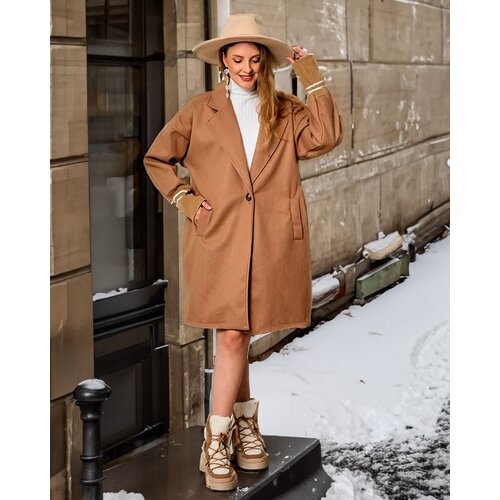 Resti Women's knee-length coat jacket in light brown Cene