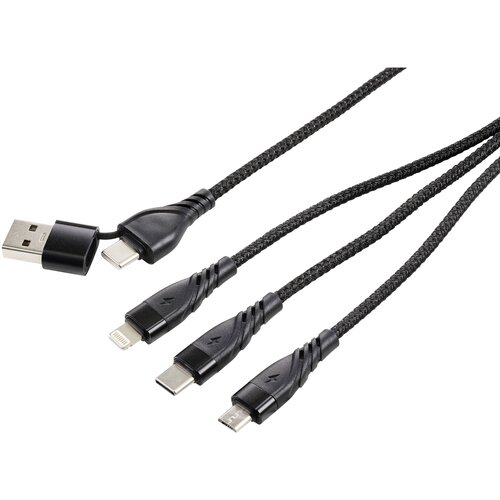 Renkforce USB polnilni kabel USB 2.0 USB-A vtič, USB-C vtič, USB-mikro-B vtič, Apple Lightning vtič , USB-C vtič 3 m alcantara črna aluminijasti vtič, (20537786) Cene
