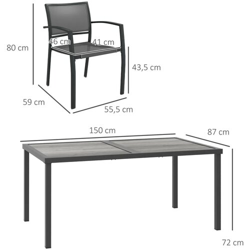  Vrtni namje&amp;scaron;taj vrtna sjedeća garnitura 1 stol 4 stolice 150 x 87 x 72 cm siva Slike