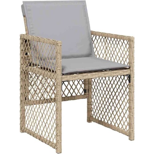 vidaXL 5-delna vrtna jedilna garnitura z blazinami bež poli ratan, vrtna miza črna 80x80x73 cm kaljeno steklo Cene
