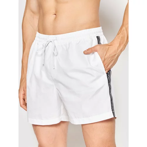 Calvin Klein Swimwear Kopalne hlače Medium Drawstringnos KM0KM00741 Bela Regular Fit