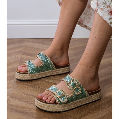 Gemre Green glitter espadrille sandals with buckles Induri Cijene