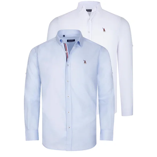 Dewberry DUAL SET G674 MENS SHIRTS-WHITE-LIGHT BLUE