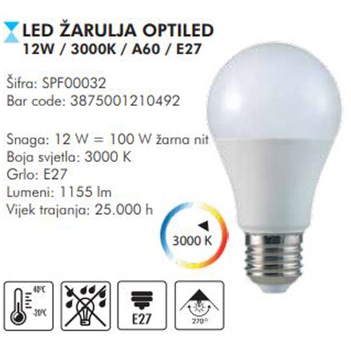 Sparx LED sijalica 12W/3000K A60 E27 Slike