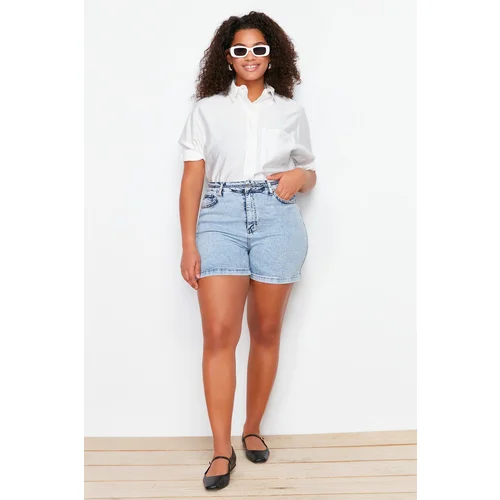 Trendyol Curve Light Blue High Waist Straight Fit Denim Shorts