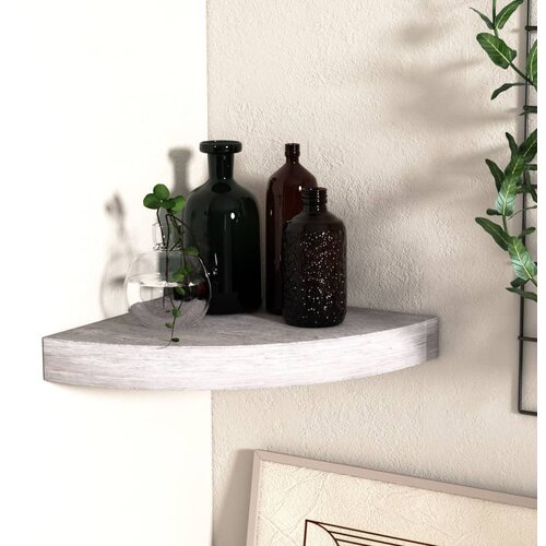 vidaXL Kotna stenska polica betonsko siva 25x25x3,8 cm MDF Cene