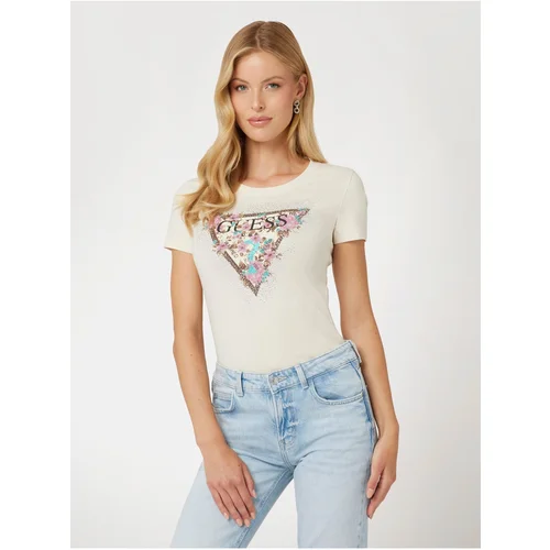 Guess Cream women's T-shirt with logo - Women's